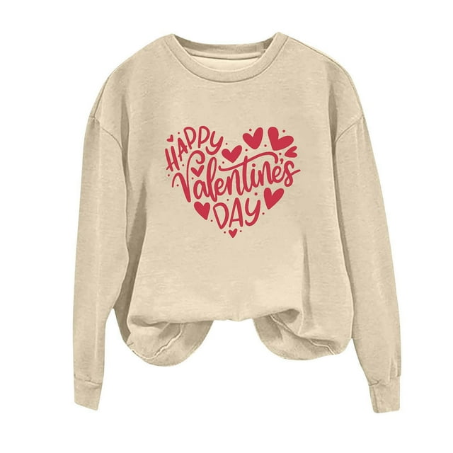 Chandail Haut à Manches Longues Imprimé de la Saint-Valentin pour Femmes à Col Rond à la Mode
