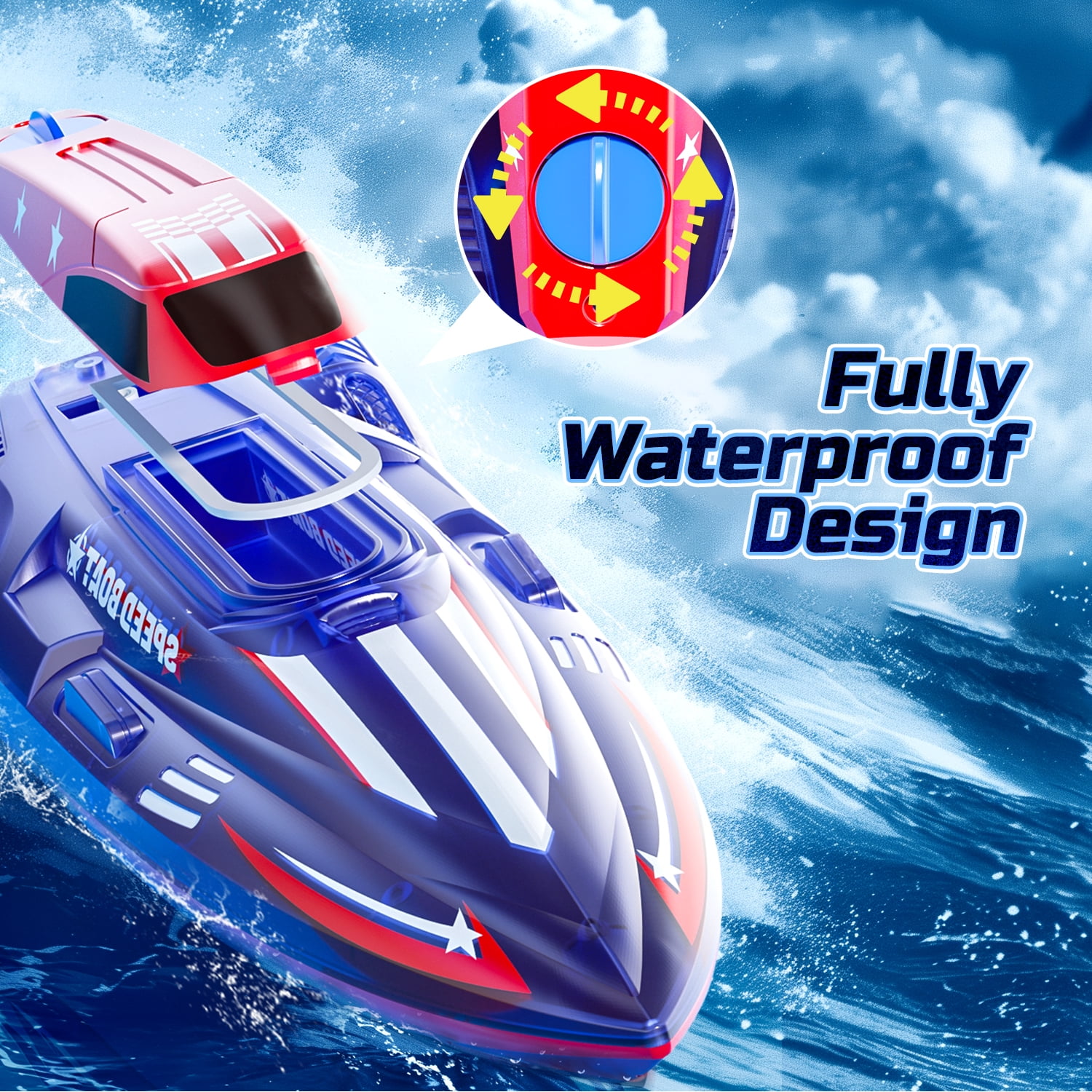 JoyStone RC Boat for Pools and Lakes, 13 Inch Remote Control Boat with LED Lights, 2.4G Racing Boats for Kids & Adults with 2 Rechargeable Battery, Gifts for Boys Girls