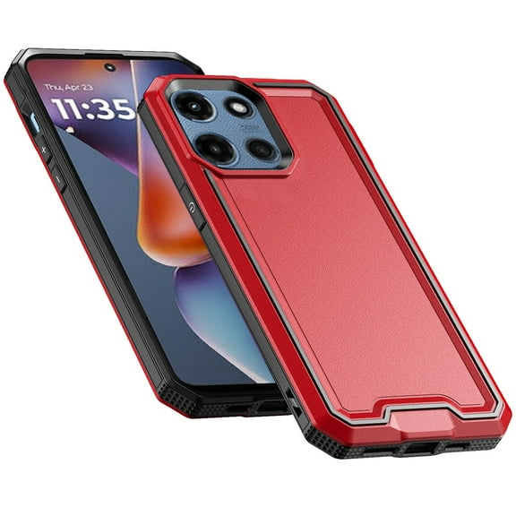 For Motorola Moto G 5G 2025 Case, Tough Modern Fused Hybrid Armor Hard PC TPU Rubber Shockproof Drop Protection Impact Phone Cover (Red)
