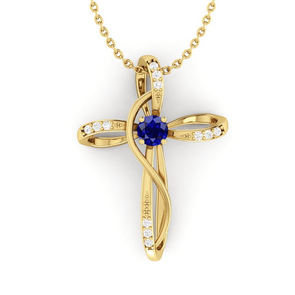 Round Blue Sapphire Infinity Cross Pendant Valentine's Day Gift For Girlfriend || Ali Baba Jewellery
