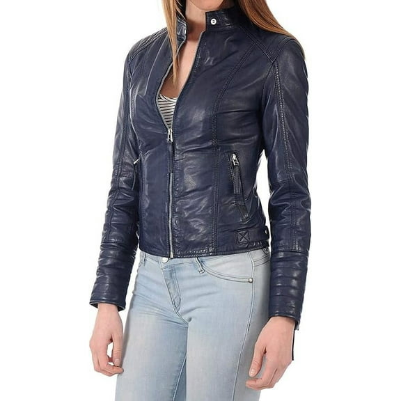 Celebrity Women's Lambskin Leather Jacket Motorcycle Slim Fit Biker W051