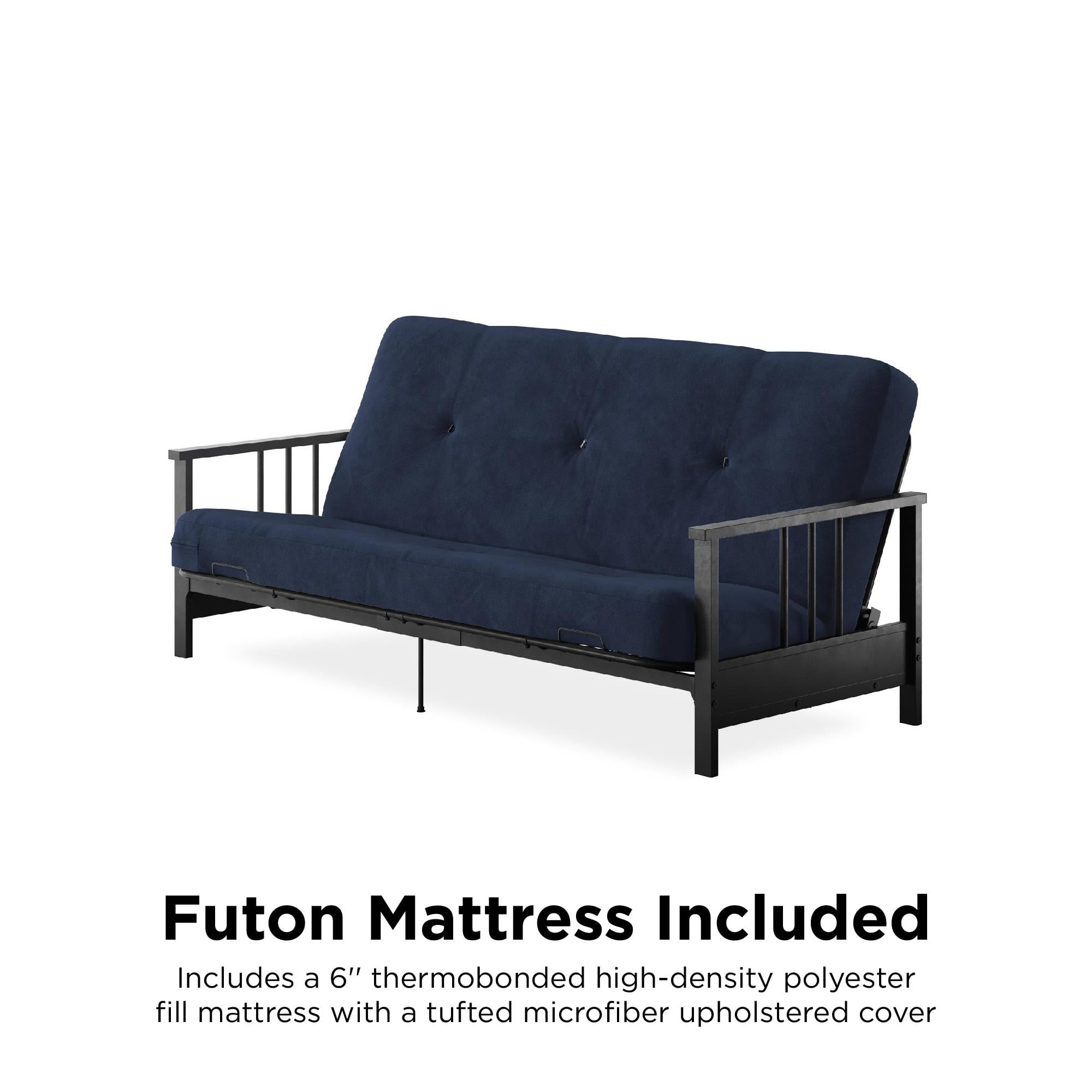 DHP Harlow Full Metal Arm Futon with 6-Inch Thermobonded High Density Polyester Fill Blue Microfiber Mattress