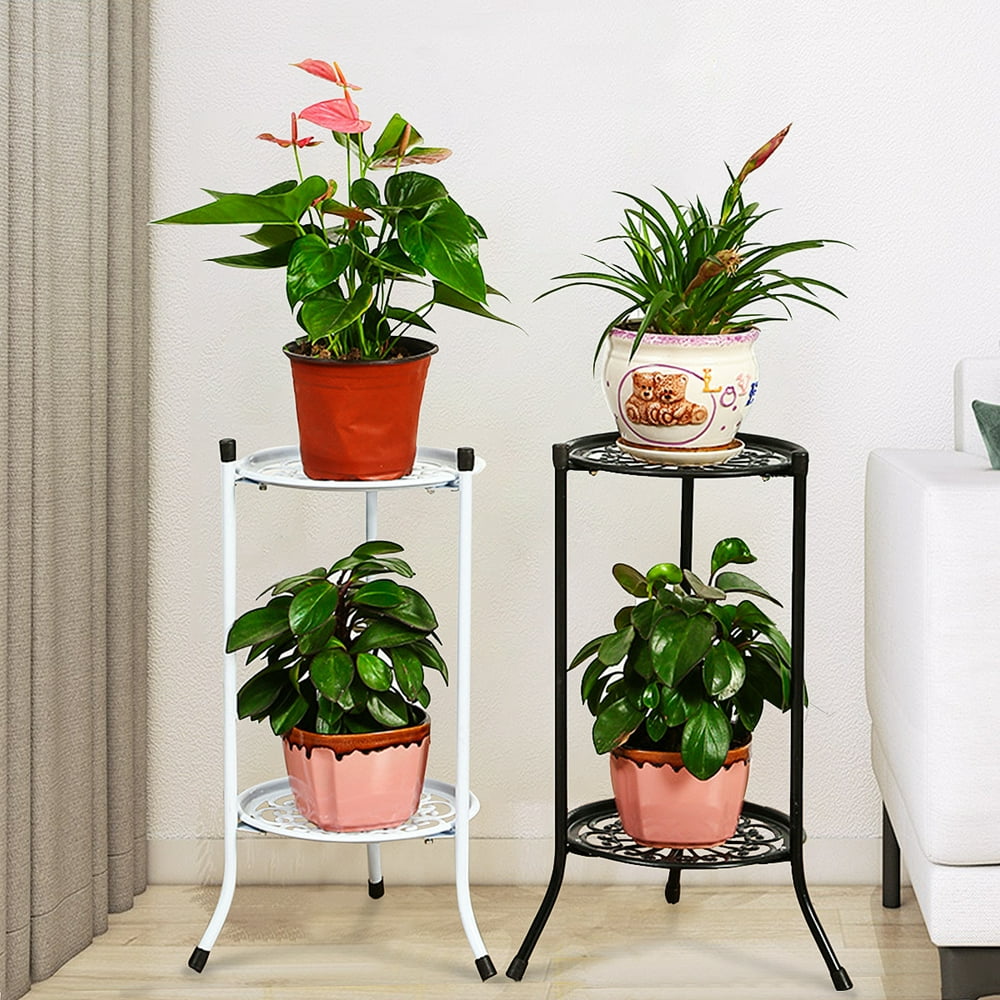 2-Layer Metal Flower Stand Flower Plant Display Stand Shelf Stand for