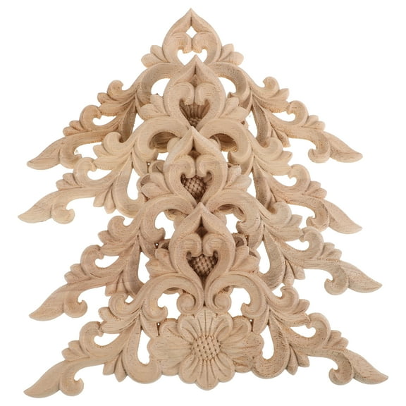 4 Pcs Home Furniture Ornaments Wood Carved Appliques Onlays Beige