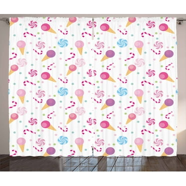 Ambesonne Ice Cream Curtains 2 Panel Set, Sweets Ice Cream Candy, 108" x 84", Multicolor