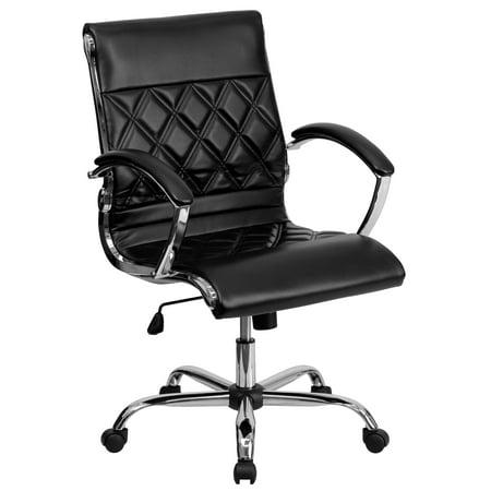 UPC: 0847254004381 | Flash Furniture Merideth Mid-Back Designer Black LeatherSoft Executive Swivel Office Chair with Chrome Base and Arms