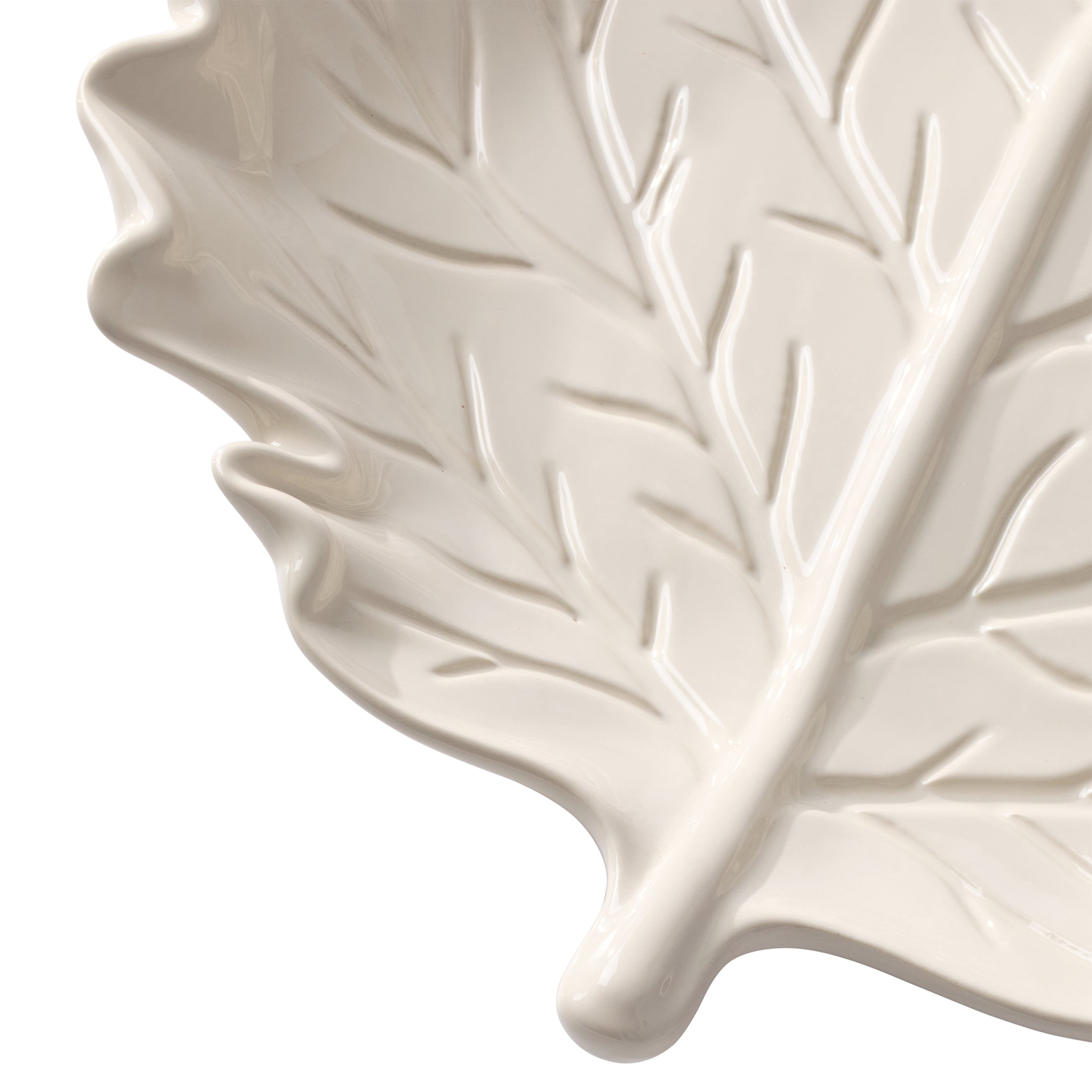 Better Homes & Gardens Figural Leaf Stoneware Serving Platter, Cream, 12 in x 10 in