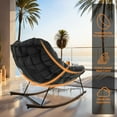 thumbnail image 2 of Oversized Rocking Chair, E-Coated Papasan Rocking Chair with Cushion, Outdoor Rocker Recliner Chair, Movie Chair, Livingroom Chair, Grey, 2 of 9