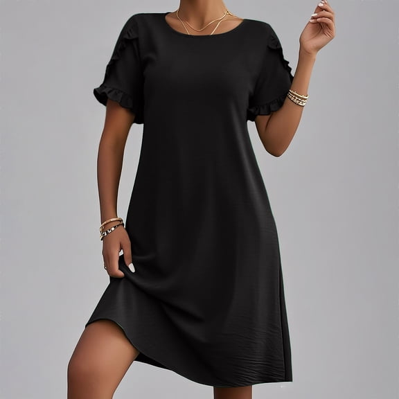 Women's Summer Dress Short Sleeve A Line Mini Casual Round Neck Straight Beach Vest Dress Loose Summer Dress for Women Cute Long Dresses for Women Summer Dress Knee Length plus S Size Summer Dresses