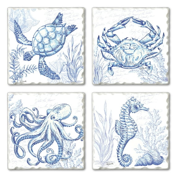 Thirstystone "Coastal Sketch" 4-Pack Tumbled Tile Coasters