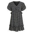 thumbnail image 2 of Pntutb Women's Dress Dot Print Drees Knee-Length Short Sleeve Draped Dress Black S, 2 of 6