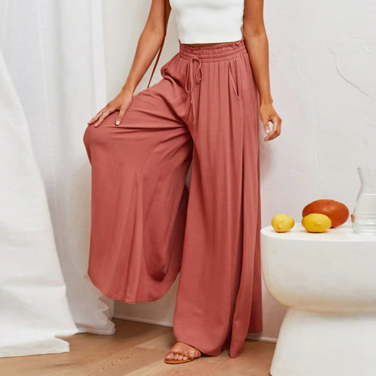 Plus Size Pants for Women Wide Leg Palazzo High Waisted Lounge Pant Smocked  Pleated Loose Fit Trousers Casual Pants 