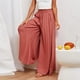 thumbnail image 4 of Pantalones largos de cintura elástica con bolsillo de botones informales sólidos de verano a la moda para mujer Fridja  alkflakhf34111, 4 of 9