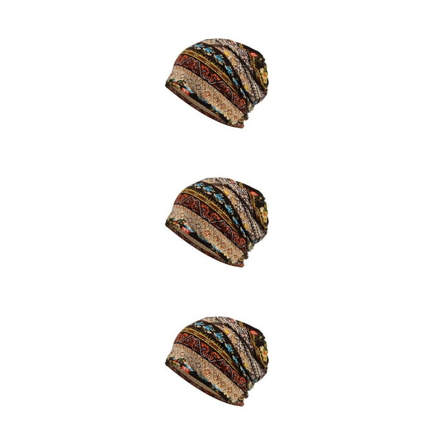 Ruiboury Tuque Pré-Nouée Hijab Imprimé Floral Foulard Turban Réglable Couvre-Chef Mode Accessoires de Coiffure Bonnet Anti-Perte Café Floral Ensemble de 3