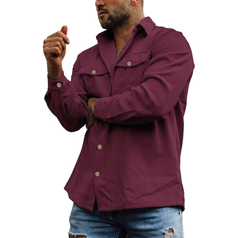 Wyobmus Mens Long Sleeve Corduroy Shirts Jacket Casual Western