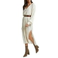 thumbnail image 2 of Liacowi Women Shirt Dress Long Sleeve V Neck Pleated Midi Dress Tunic Blouse Dress (without belt), 2 of 8