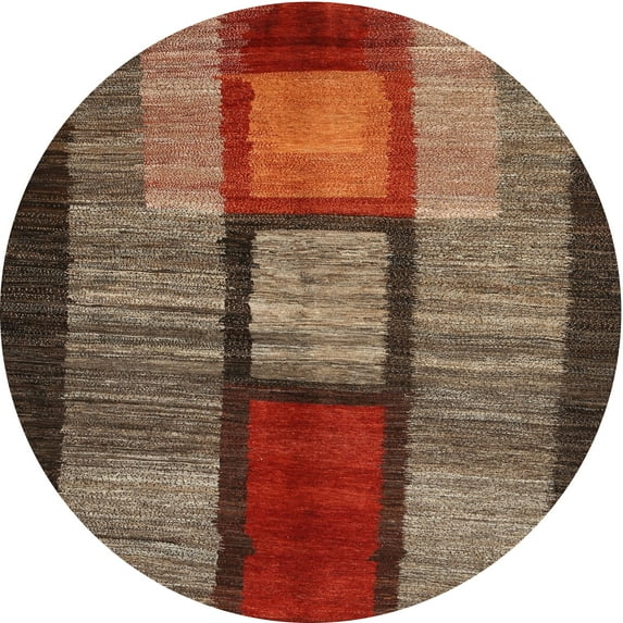 Ahgly Company Indoor Round Contemporary Saffron Red Abstract Area Rugs, 6' Round