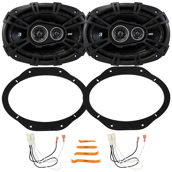 2x Kicker 43DSC69304 6x9" 360W Max 3-Way Power Coaxial Speakers, 2x Metra 82-5606 Front 6x9" Speaker Plates, 2x Speaker Harness, Pry Tool Set (2015-2024 Ford F-150 front Metra 82-5606 Speaker Package