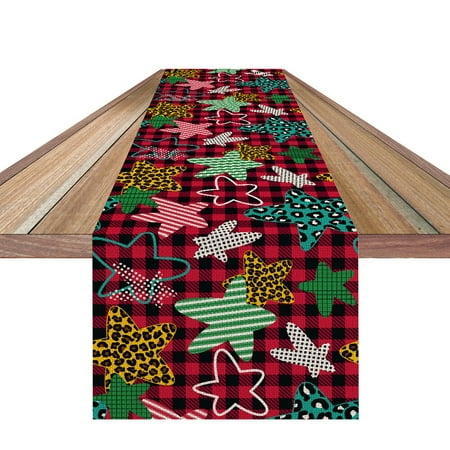 

Christmas Snowflake Leaf Print Mediterranean Wind Anti-Fouling Linen Table Runner Christmas Decoration Table Runner
