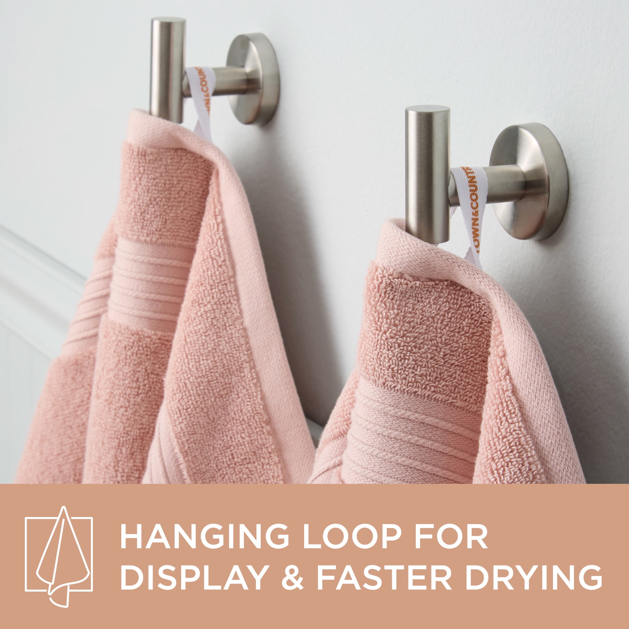 TOWN & COUNTRY EVERYDAY 4-Piece Solid Dobby Border Hand Towel Set, 20"x30", 100% Cotton, Plush & Absorbent 650GSM, Blush