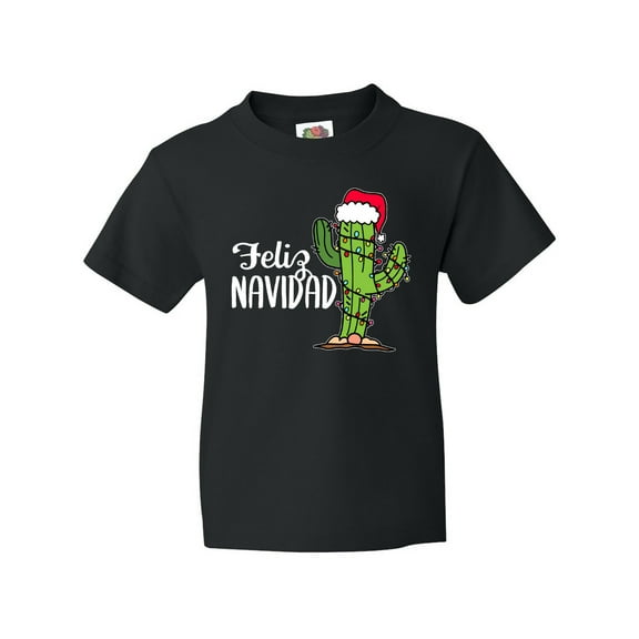 Inktastic Feliz Navidad Christmas Cactus in Santa Hat Youth T-Shirt