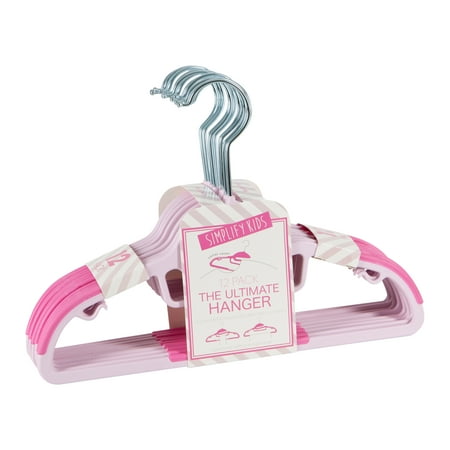 Simplify Kid's Non Slip Plastic Collar Saver Clothing Hangers, 12 Pack, Pink
