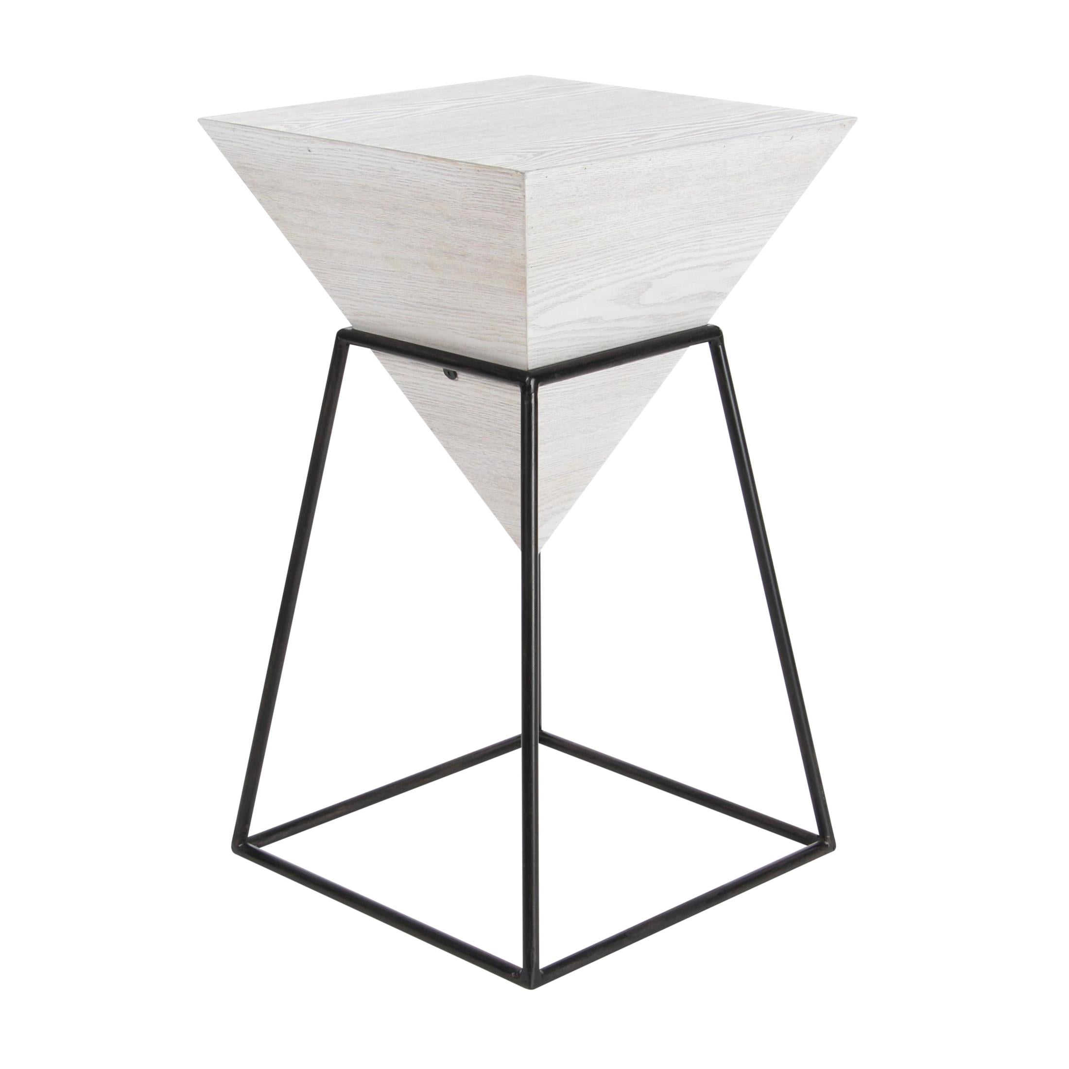 DecMode 14" x 24" White Wood Inverted Pyramid Geometric Accent Table with Black Metal Stand, 1-Piece
