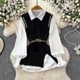 thumbnail image 4 of Conjunto de dos piezas de camisa de punto para mujer, blusa pequeña fragante con chaleco, Otoño e Invierno, 4 of 5