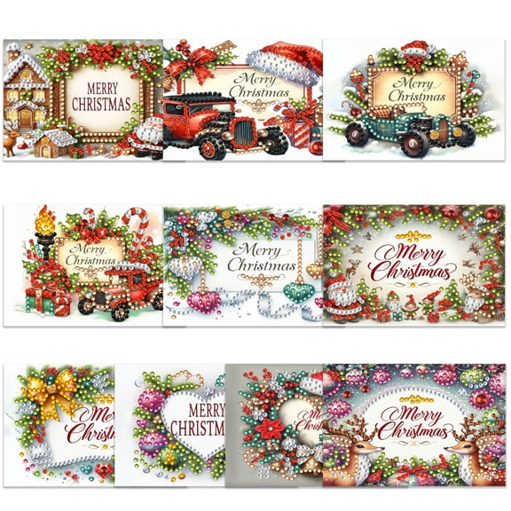 Christmas Diamond Art Cards Diy Craft Activity for Student Holiday Gifting Home Christmas Decor 10 Pack with Supply Kit