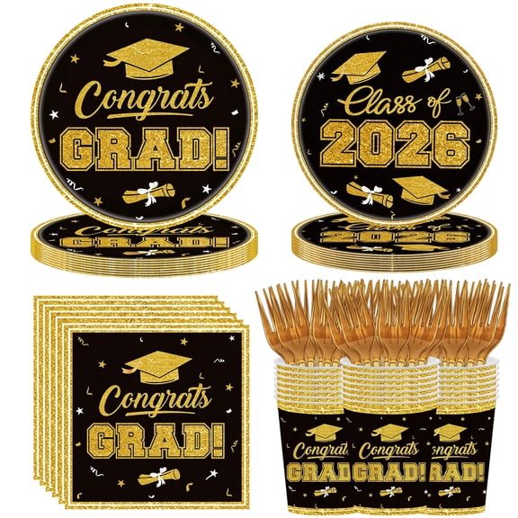 Forfamy 120Pcs Graduation Plates and Napkins Party Supplies, Graduation Party Supplies and Decorations for Serves 24 Guests