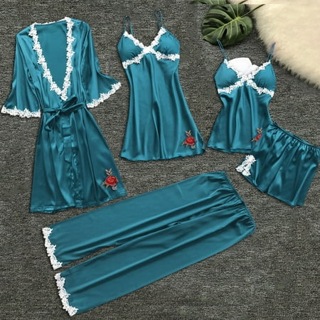

MRULIC lingerie for women Women Lace Lingerie Nightwear Underwear Babydoll Sleepwear Dress 5PC Suit H + S