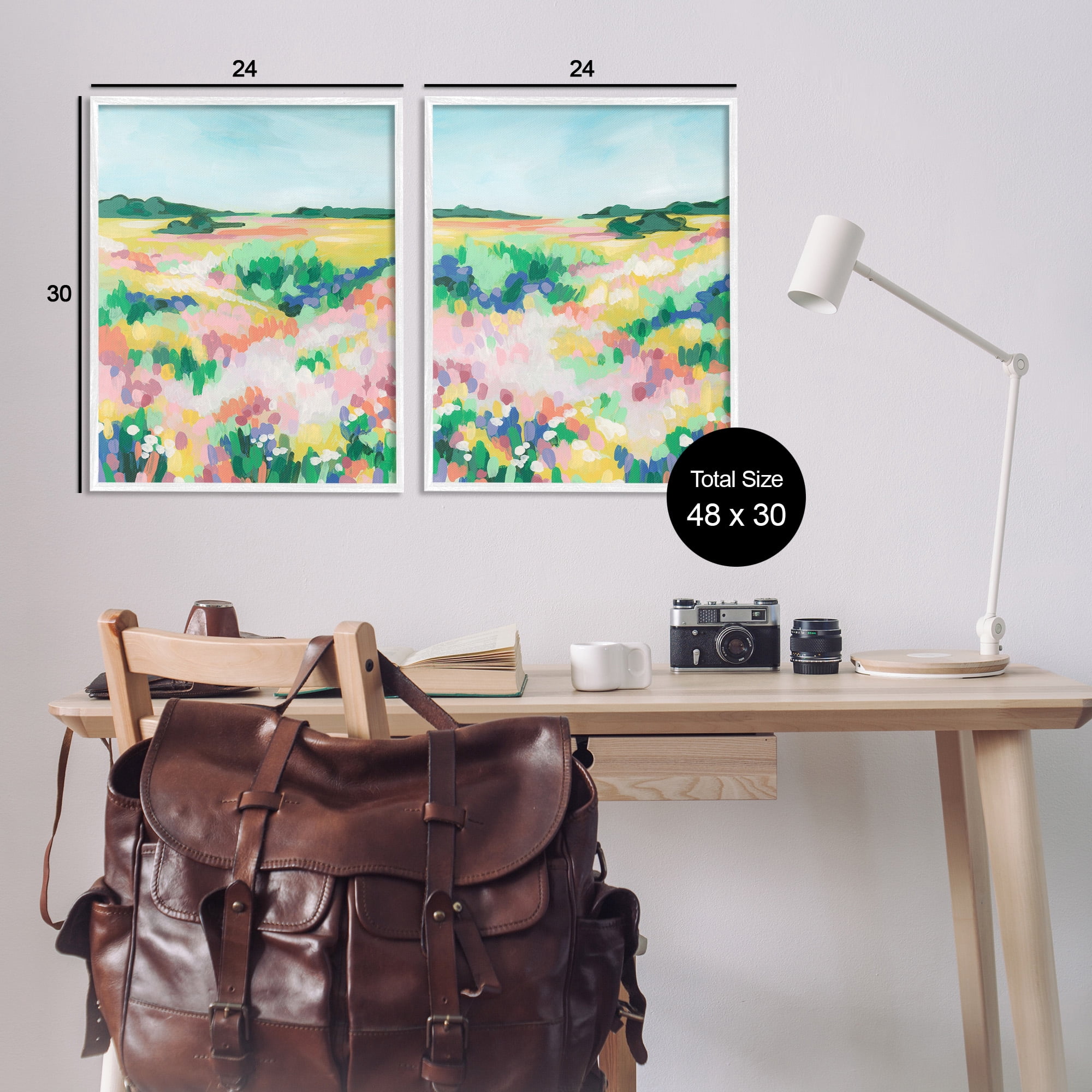Stupell Industries Modern Country Meadow Landscape Painting White Framed Art Print Wall Art, 24 x 30, Set of 2