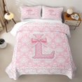 thumbnail image 2 of Manfei Pink Princess Letter L Bow Twin Quilt Set, Boho Damask Flower Twin Coverlet Set for Girls Women, 2 of 7