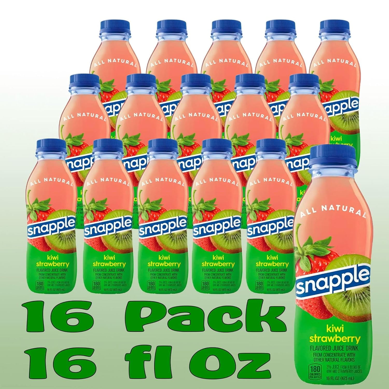 Snapple Kiwi Strawberry All Natural Fruit Juice Drink, 16 fl oz Plastic Bottles, Made with Real Fruit Flavor, 16-Pack
