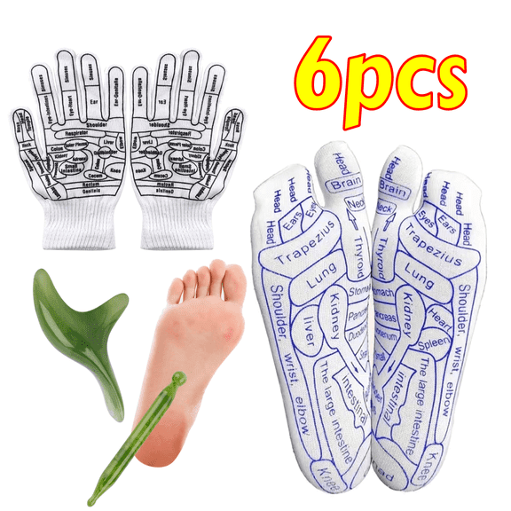 Reflexology Socks and Massage Tool Set for Foot Care - Includes Pressure Point Socks, Massage Tools, and Gloves
