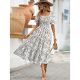 thumbnail image 3 of EASYBRAUS Women Floral Square Neck Puff Sleeve A Line Summer Dress Casual Midi Dress, 3 of 8