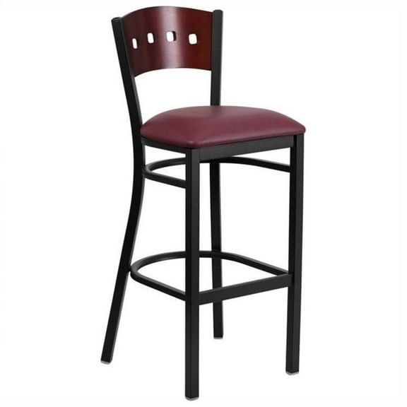 Pemberly Row 43" Upholstered Bar Stool in Mahogany and Burgundy
