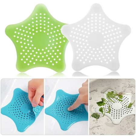 Filter Drain Plug TSV Bathroom Drain Hair Catcher Bath Stopper Plug Sink Strainer Filter Shower Covers White+Green 2Packs ()
