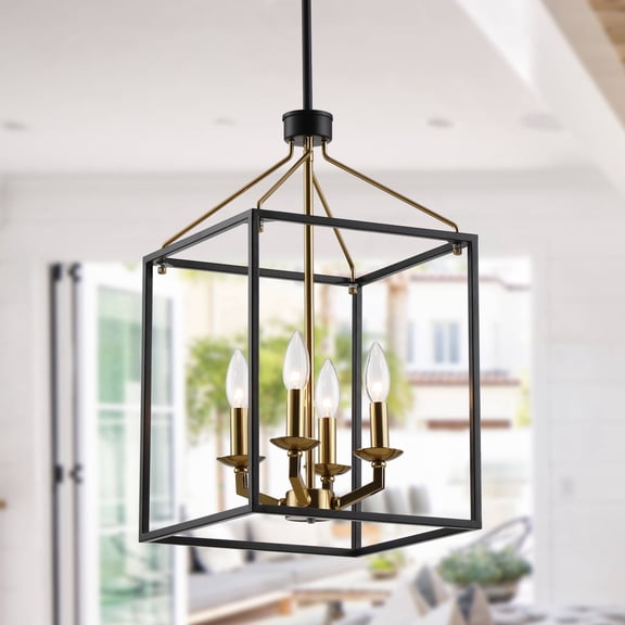 Parrot Uncle 12" Modern Black 4-Light Caged Chandelier, Dining Room Dimmable Chandelier