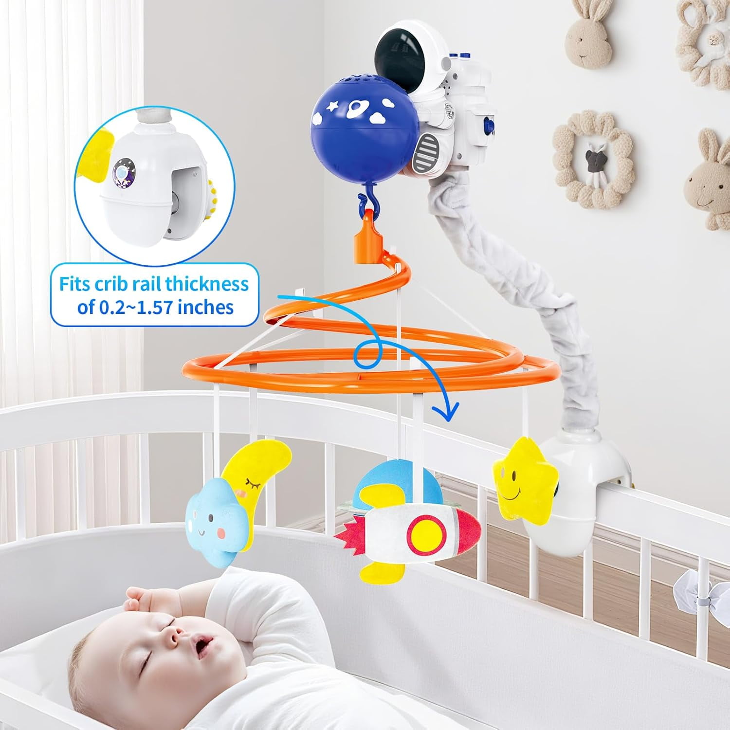 Baby Crib Mobile with Music and Lights, Space Baby Mobile for Crib with Remote Control, Baby Crib Toy for Babies Boys Girls