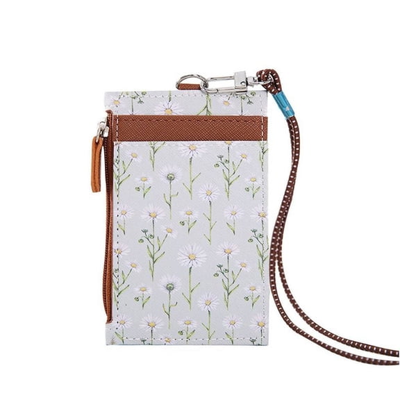 Portable Leather Card Credit Wallet Badge Holder Coin Pocket Purse with Lanyard