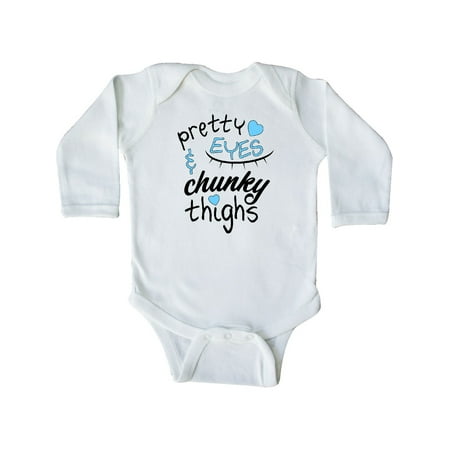 

Inktastic Pretty Eyes and Chunky Thighs blue hearts Gift Baby Boy or Baby Girl Long Sleeve Bodysuit
