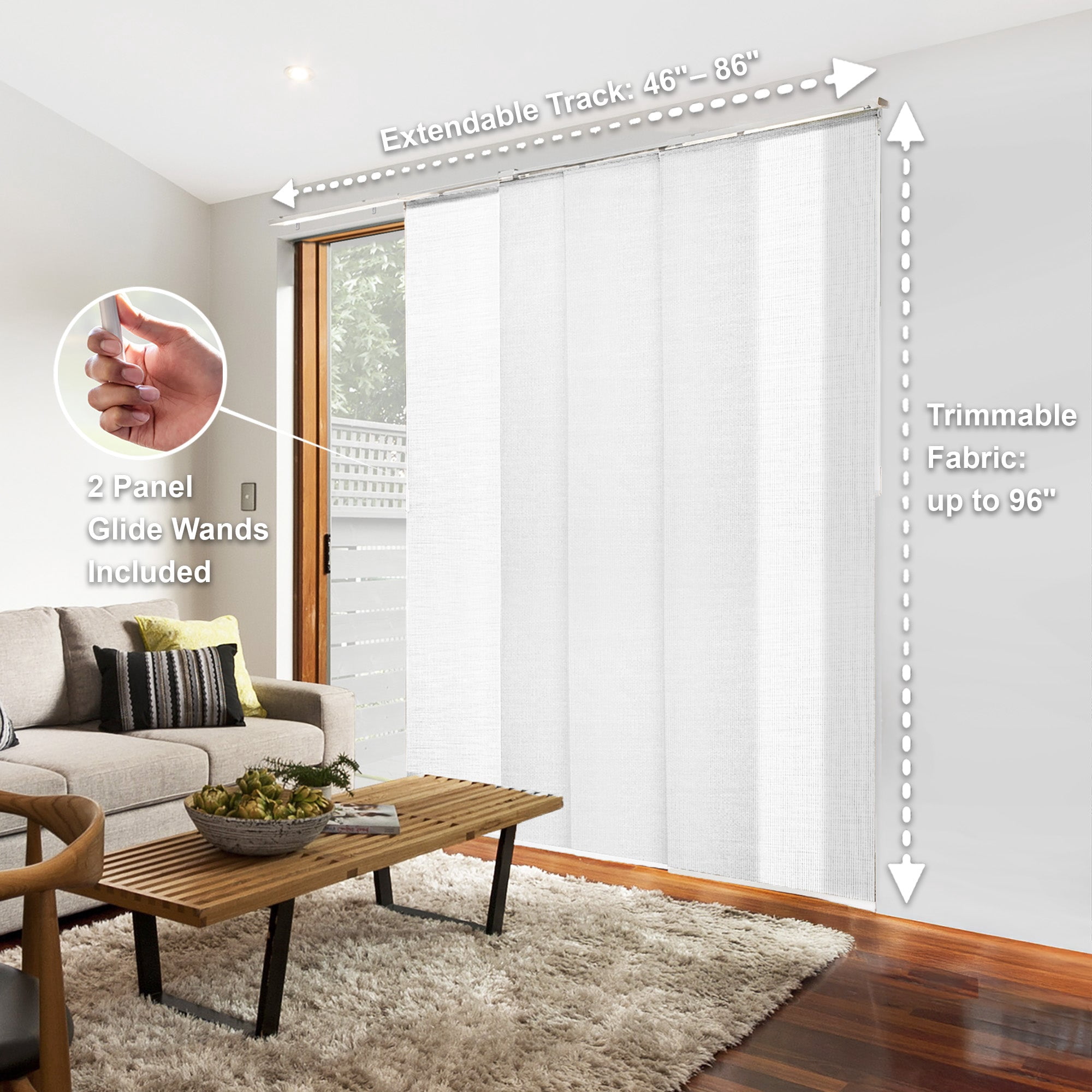 CHICOLOGY QUAD RAIL SLIDING PANEL Woven White (Natural Woven) W:46-86 x H:Up-to 96 inches