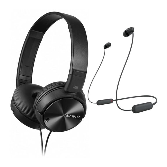 Sony MDRZX110NC Noise Cancelling Headphones (Black) Bundle with Sony WI-C100 Wireless In-ear Headphones (Black) (2 Items)