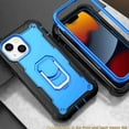 thumbnail image 5 of Dteck Back Case For Apple iPhone 13, Ring Stand Shockproof Hybrid Hard PC Soft Silicone Bumper Heavy Duty Shockproof Three Layer Drop Protective Girls Boy Cute Phone Case(Black+Blue), 5 of 6