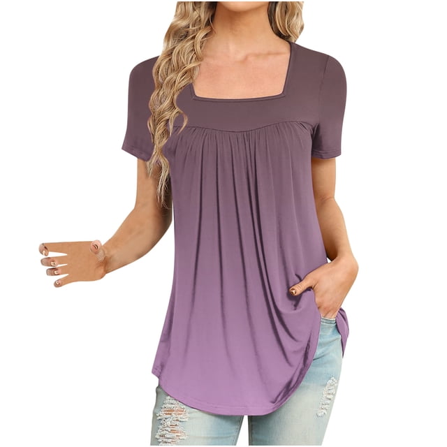 Pompotops Femmes Mode Imprimé Casual V-Cou Manches Courtes T-Shirt Chemisier Tops