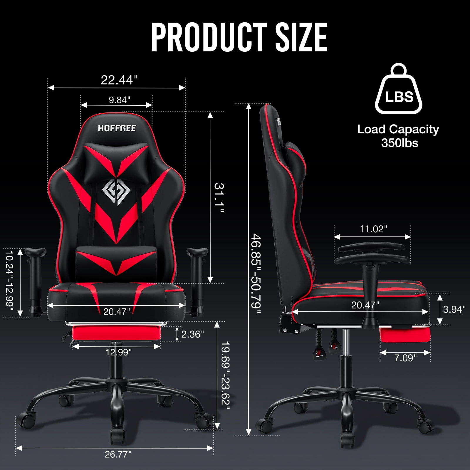 Hoffree Massage Gaming Chair with Footrest Ergonomic Design Gamer Chair with Adjustable Armrest for Adults and Teens Leather Game Chair with Headrest and Lumbar Support