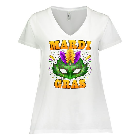 Inktastic Mardi Gras with Green Masquerade Mask Women's Plus Size V-Neck T-Shirt