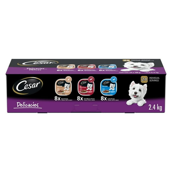CESAR Classic Loaf in Sauce Wet Dog Food Delicacies Variety, Trays 24 Pack