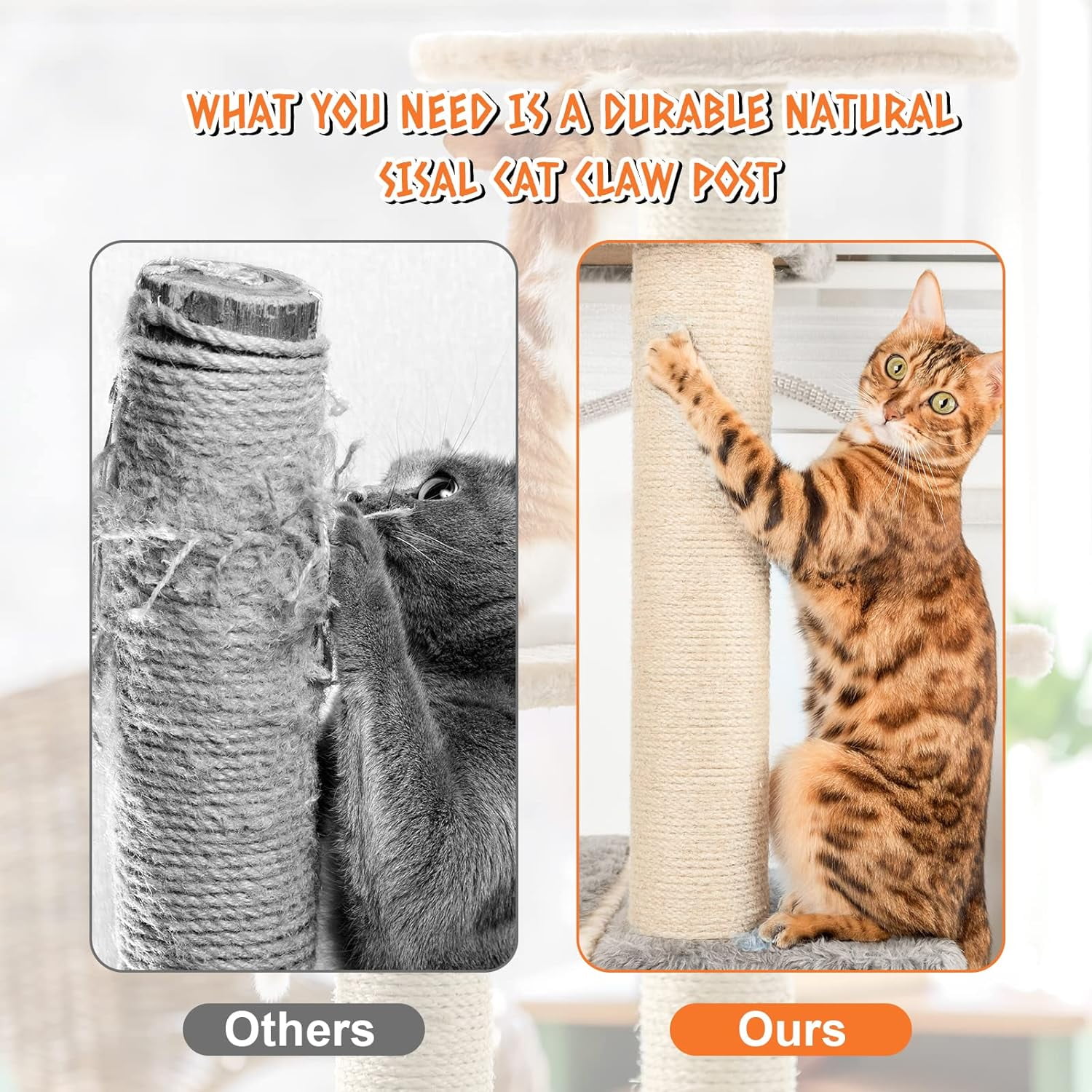 Cat Scratching Post Replacement, 4 Pack 15.7in Sisal Pole Cat Tree Replacement Post with Screws, Scratcher for Indoor Kitten Tree Tower Spare Repair & Rebuild, Christmas Cat Gift